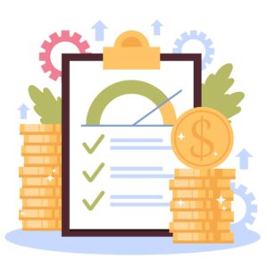 Self Assessment for UK Directors - tax return clipboard with coins illustration